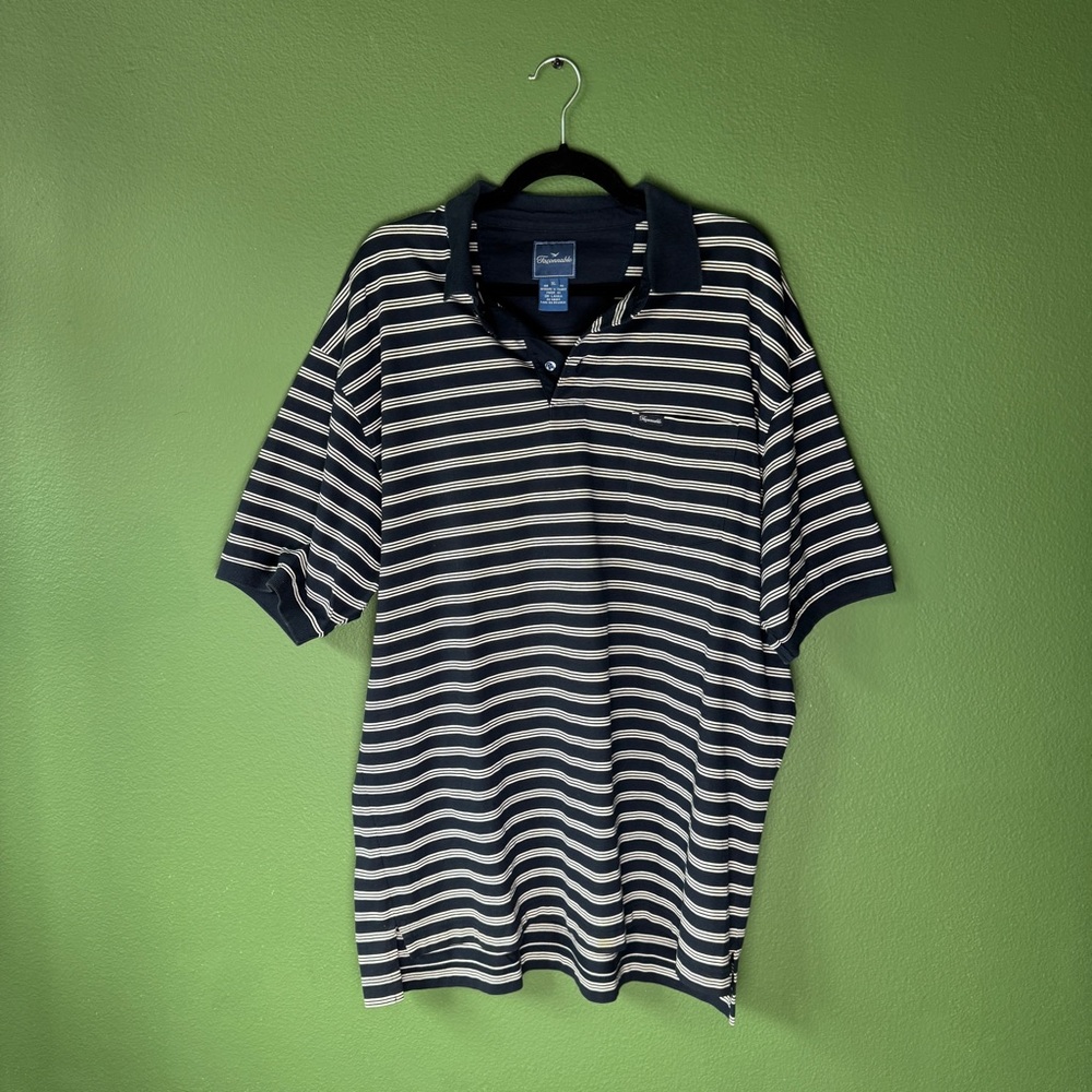 Faconnable Navy and White Striped Short Sleeve Polo Size XL